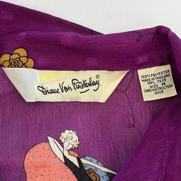 Diane Von Furstenberg Vintage Top Size Medium Purple Parisian Chic Woman Print - Picture 9 of 11